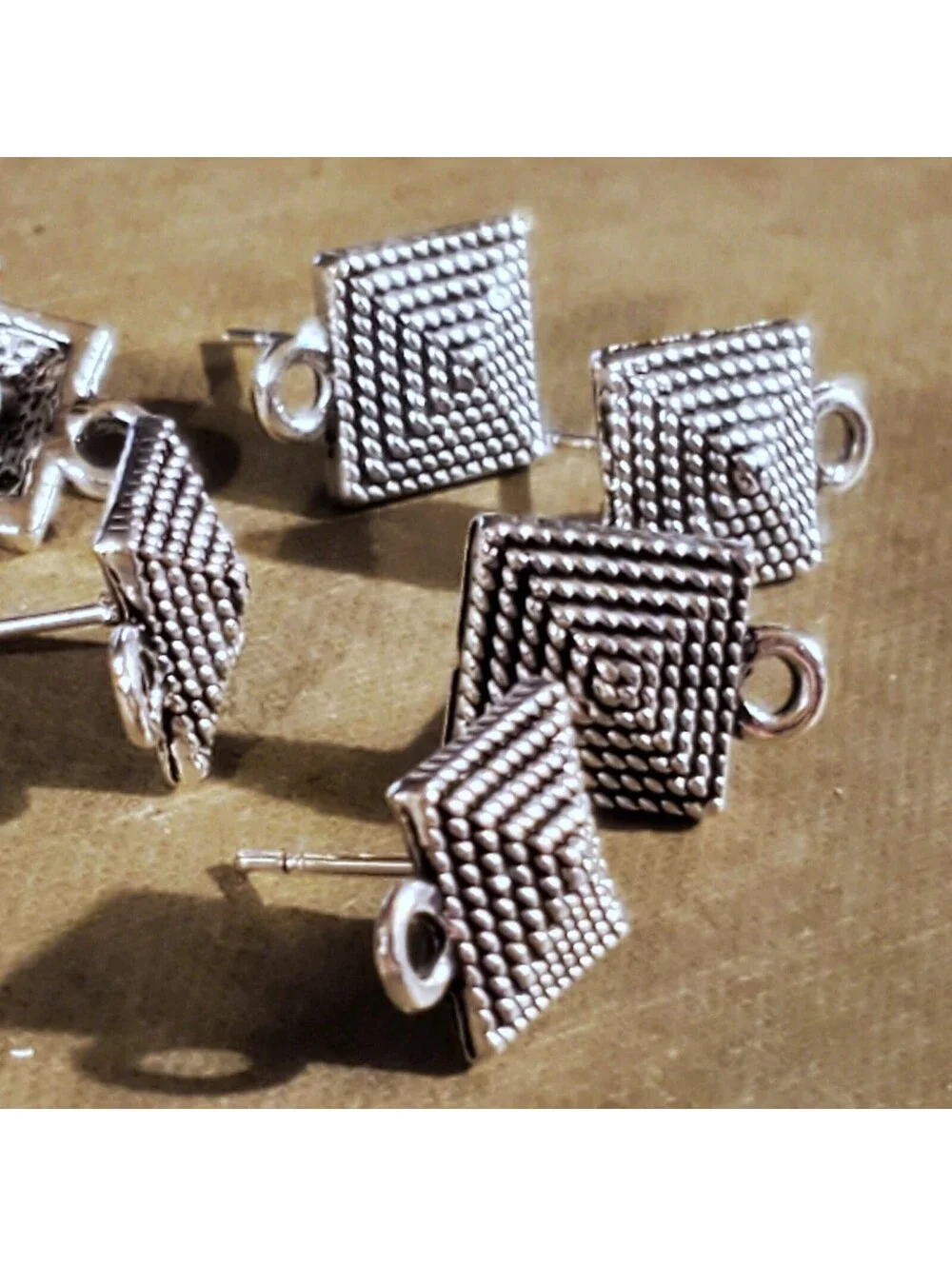 Avant Garde Antique Silver Egyptian Pyramid Dotted Earring Post Findings 2 pcs